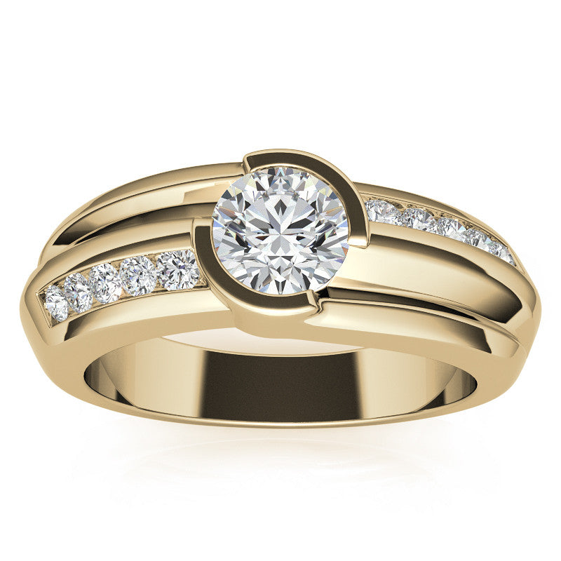 1ct/6.5mm Round Brilliant Moissanite Channel Mens Ring