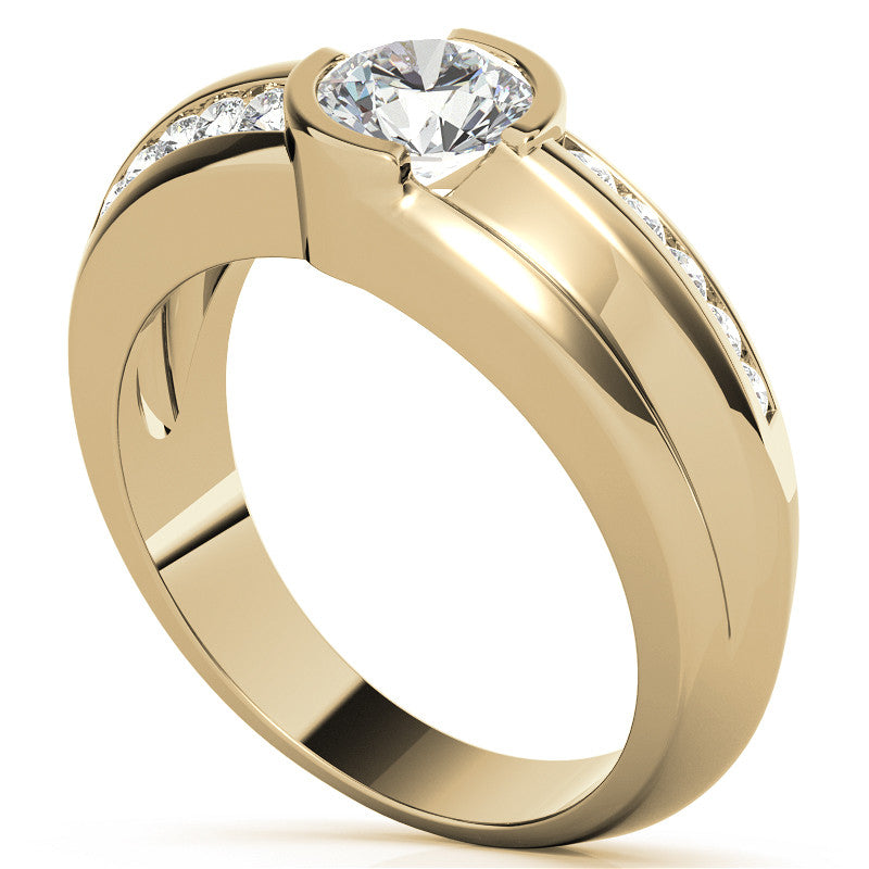 1ct/6.5mm Round Brilliant Moissanite Channel Mens Ring