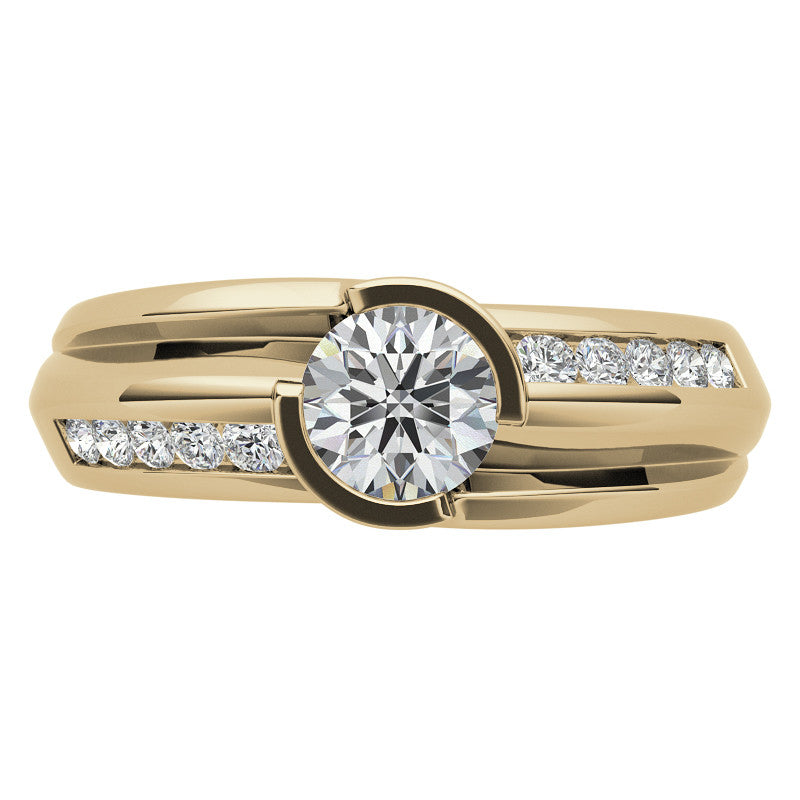 1ct/6.5mm Round Brilliant Moissanite Channel Mens Ring