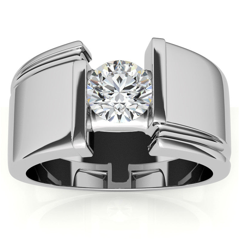 6.5mm, 1.0ct Round Mens Moissanite Ring