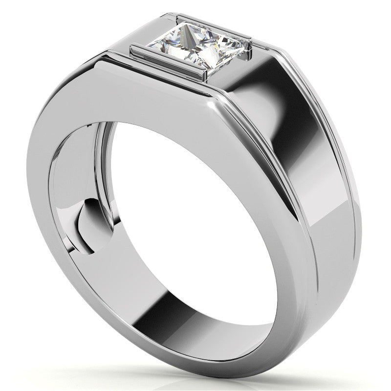 5.5mm, 1.1ct Princess Mens Moissanite Ring