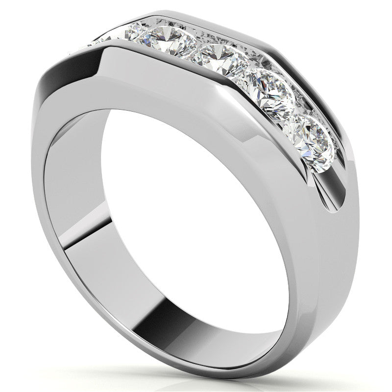 4mm, 1.5ct Round Channel Mens Moissanite Ring