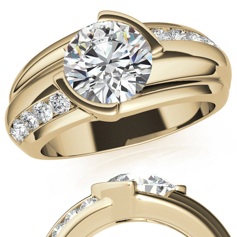 3ct/9mm Round Brilliant Moissanite Channel Mens Ring