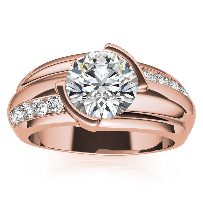 3ct/9mm Round Brilliant Moissanite Channel Mens Ring