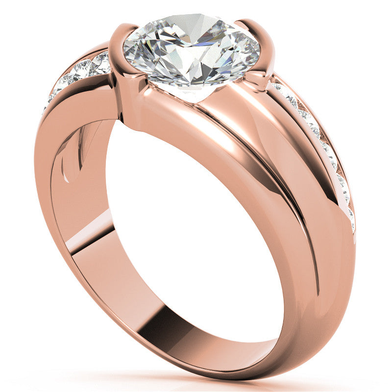 3ct/9mm Round Brilliant Moissanite Channel Mens Ring