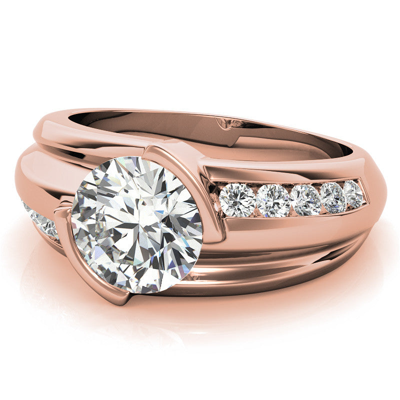 3ct/9mm Round Brilliant Moissanite Channel Mens Ring