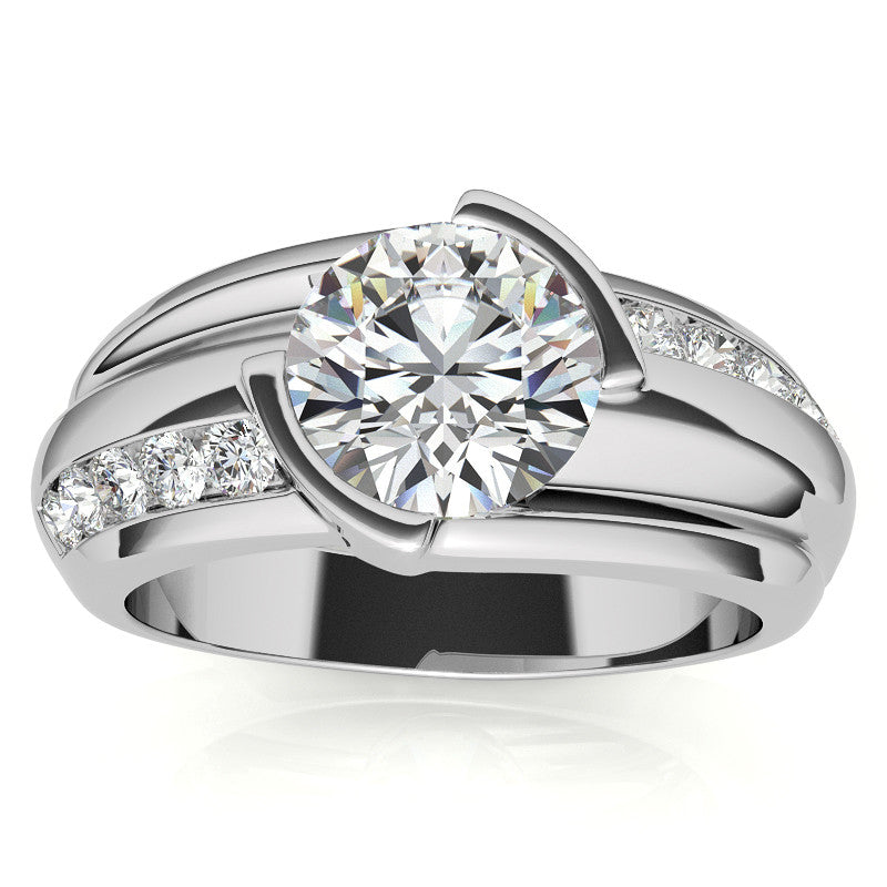 3ct/9mm Round Brilliant Moissanite Channel Mens Ring