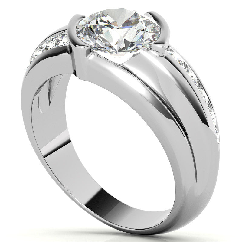 3ct/9mm Round Brilliant Moissanite Channel Mens Ring