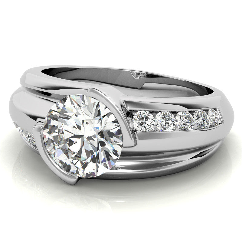 3ct/9mm Round Brilliant Moissanite Channel Mens Ring