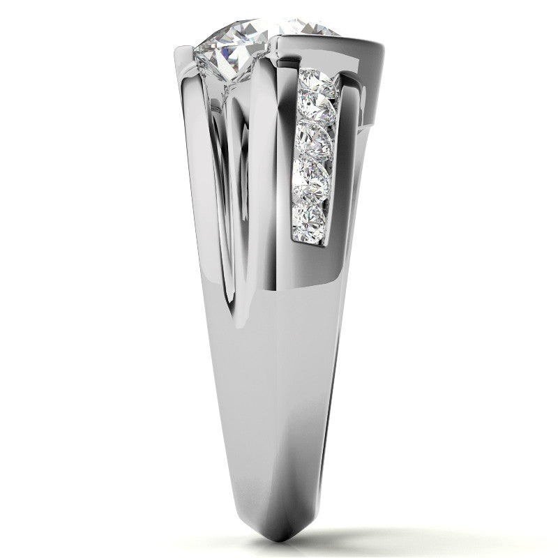 3ct/9mm Round Brilliant Moissanite Channel Mens Ring