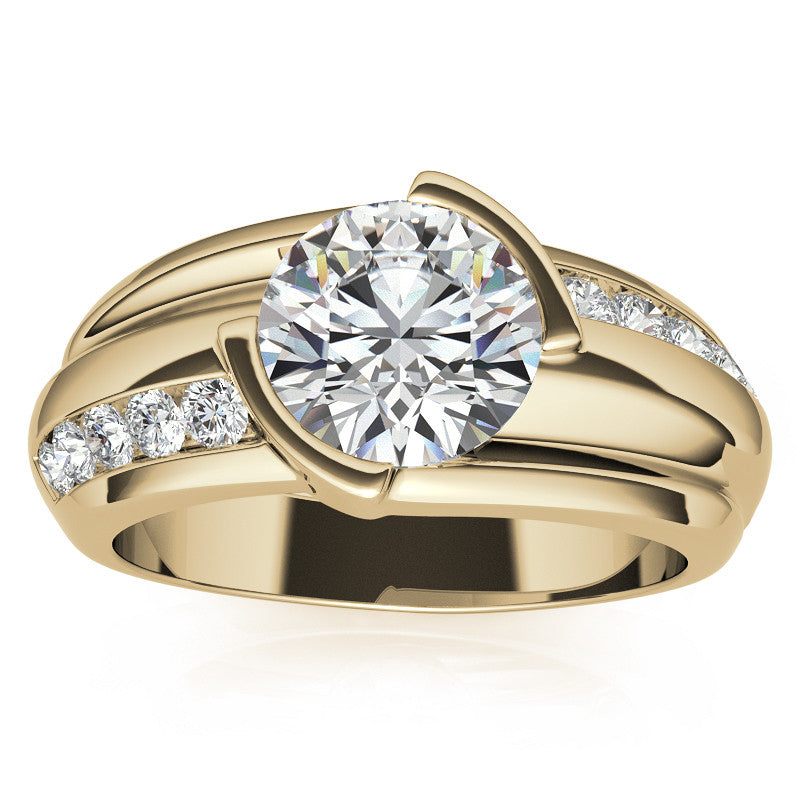 3ct/9mm Round Brilliant Moissanite Channel Mens Ring