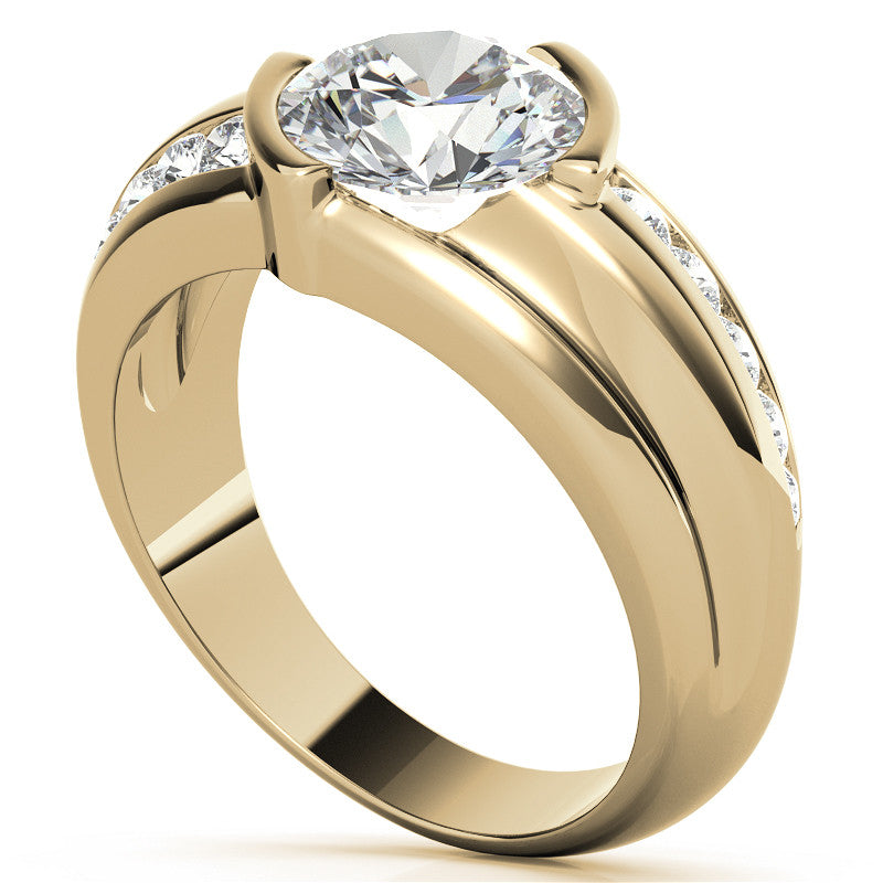 3ct/9mm Round Brilliant Moissanite Channel Mens Ring
