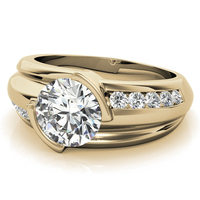3ct/9mm Round Brilliant Moissanite Channel Mens Ring