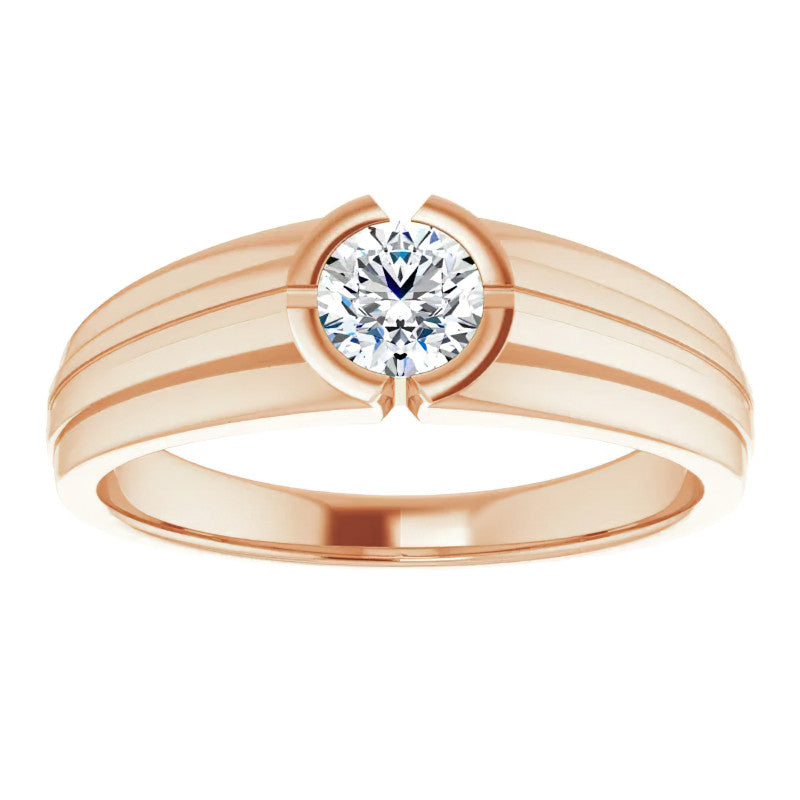 5mm/0.50ct Round Half Bezel Moissanite Mens Ring