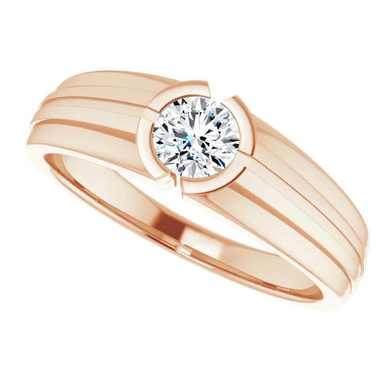 5mm/0.50ct Round Half Bezel Moissanite Mens Ring