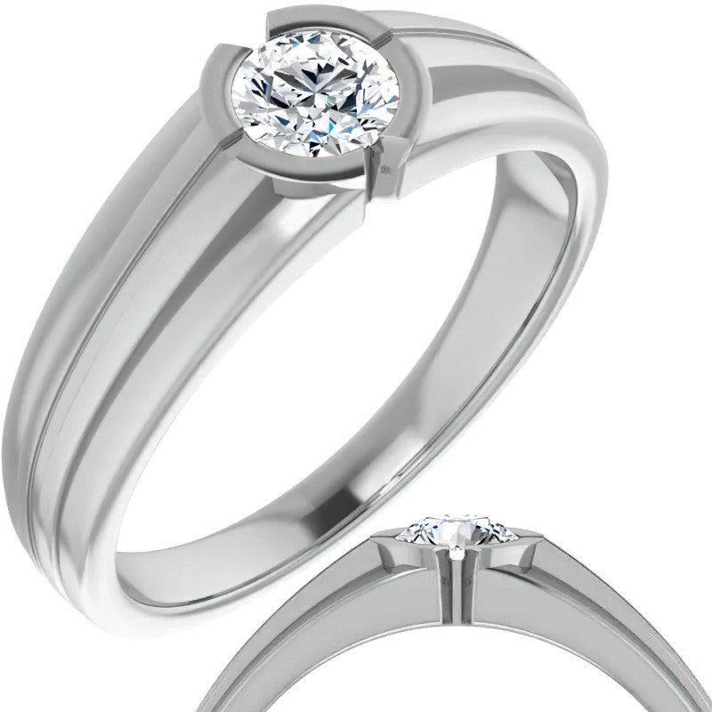 5mm/0.50ct Round Half Bezel Moissanite Mens Ring
