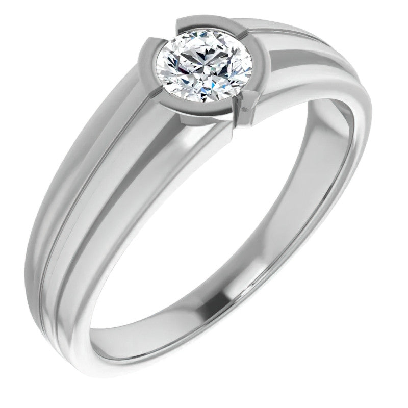 5mm/0.50ct Round Half Bezel Moissanite Mens Ring