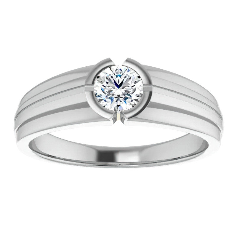 5mm/0.50ct Round Half Bezel Moissanite Mens Ring