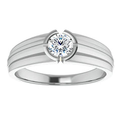 5mm/0.50ct Round Half Bezel Moissanite Mens Ring
