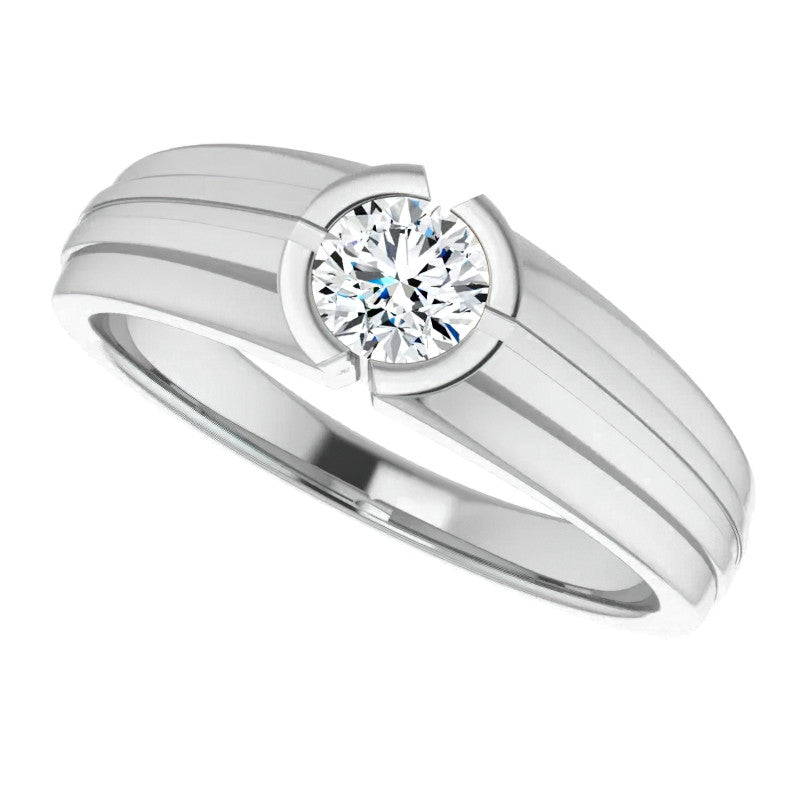 5mm/0.50ct Round Half Bezel Moissanite Mens Ring