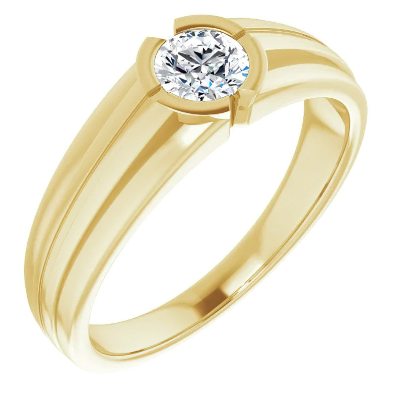 5mm/0.50ct Round Half Bezel Moissanite Mens Ring