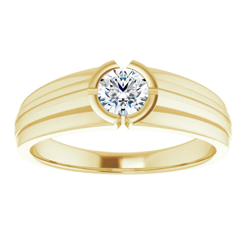 5mm/0.50ct Round Half Bezel Moissanite Mens Ring