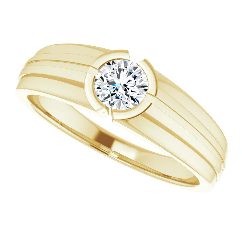 5mm/0.50ct Round Half Bezel Moissanite Mens Ring