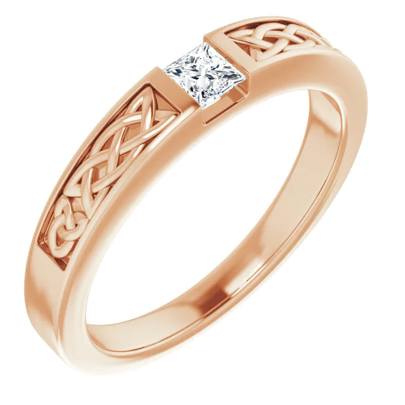 3.5mm/0.27ct Princess Celtic Knot Moissanite Mens Ring