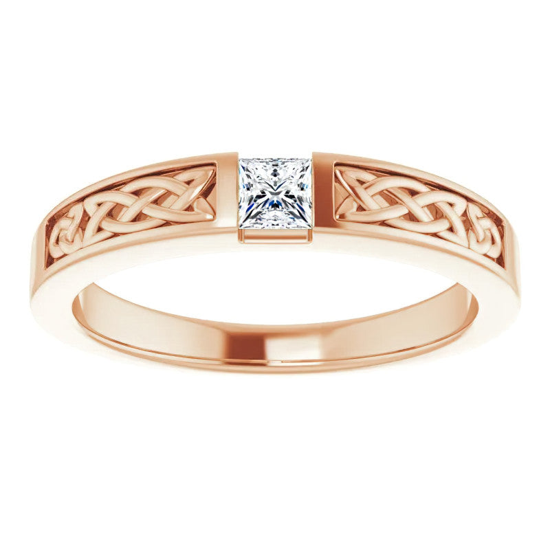 3.5mm/0.27ct Princess Celtic Knot Moissanite Mens Ring