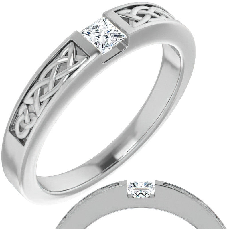 3.5mm/0.27ct Princess Celtic Knot Moissanite Mens Ring