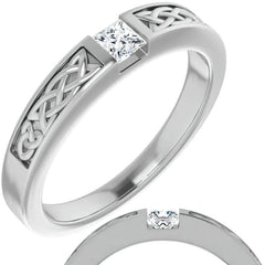 3.5mm/0.27ct Princess Celtic Knot Moissanite Mens Ring