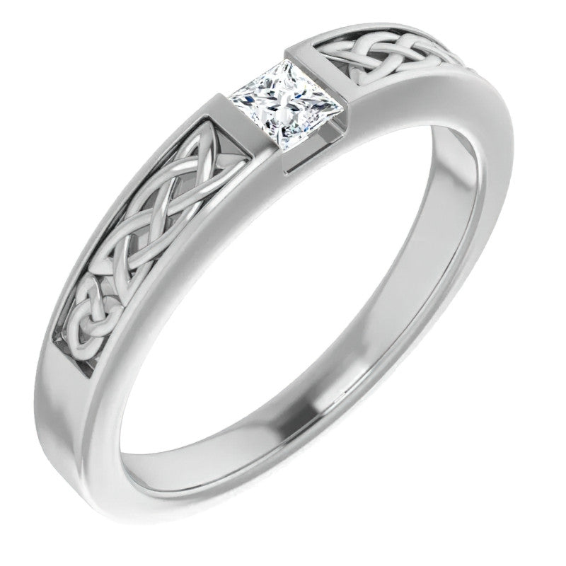 3.5mm/0.27ct Princess Celtic Knot Moissanite Mens Ring