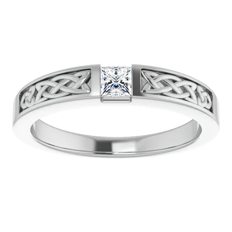 3.5mm/0.27ct Princess Celtic Knot Moissanite Mens Ring
