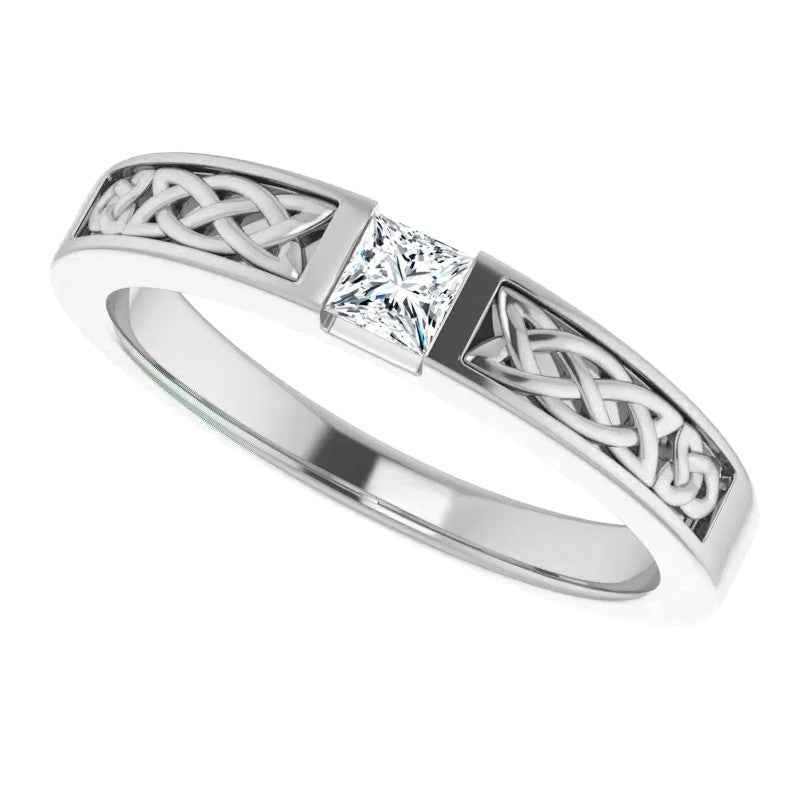 3.5mm/0.27ct Princess Celtic Knot Moissanite Mens Ring
