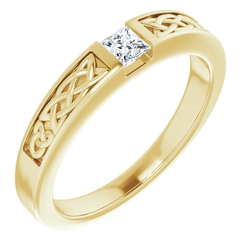 3.5mm/0.27ct Princess Celtic Knot Moissanite Mens Ring