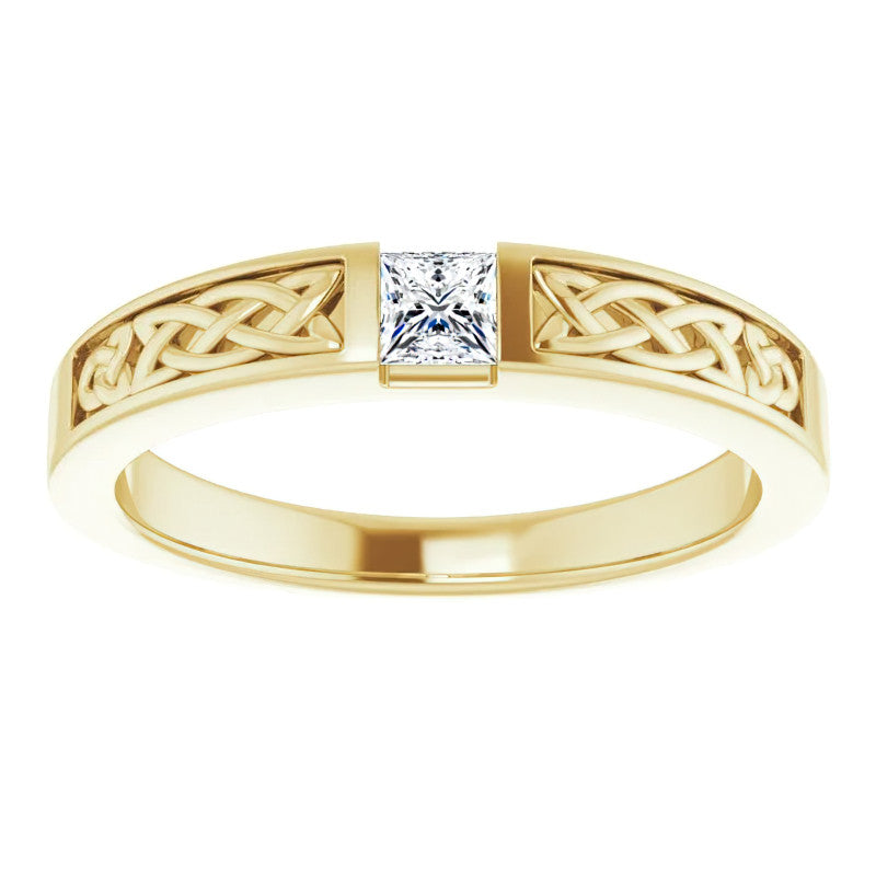 3.5mm/0.27ct Princess Celtic Knot Moissanite Mens Ring