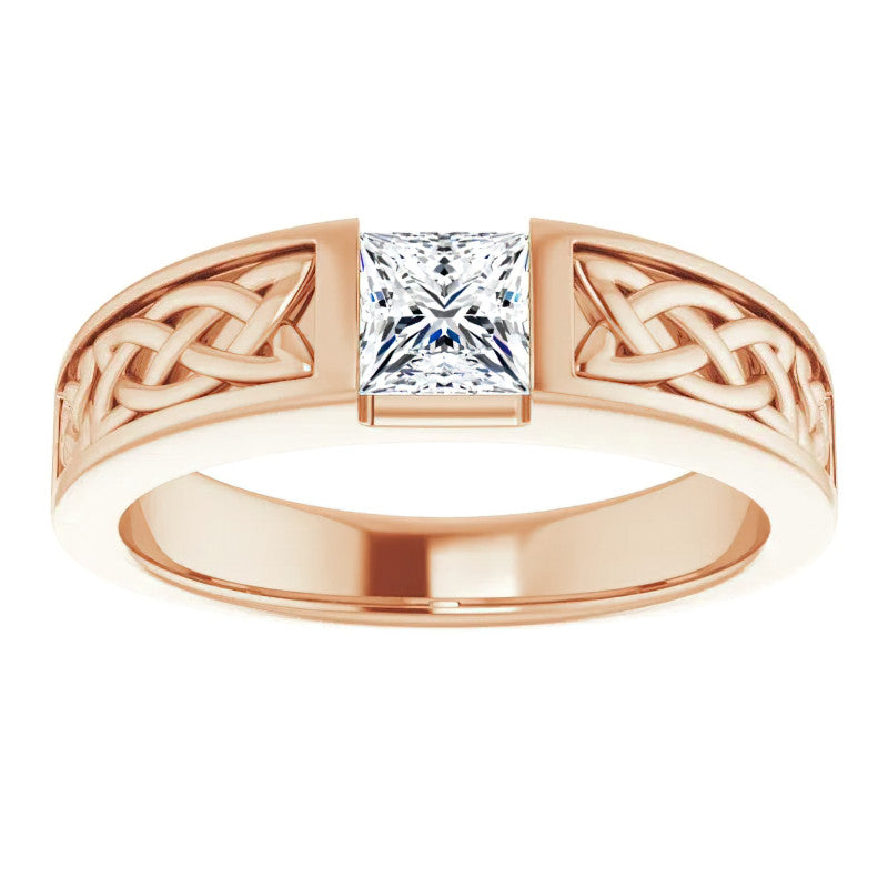 5mm/0.80ct Princess Celtic Knot Moissanite Mens Ring