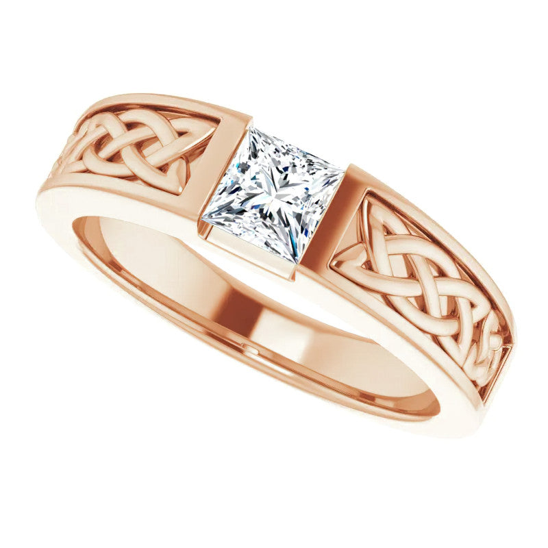 5mm/0.80ct Princess Celtic Knot Moissanite Mens Ring