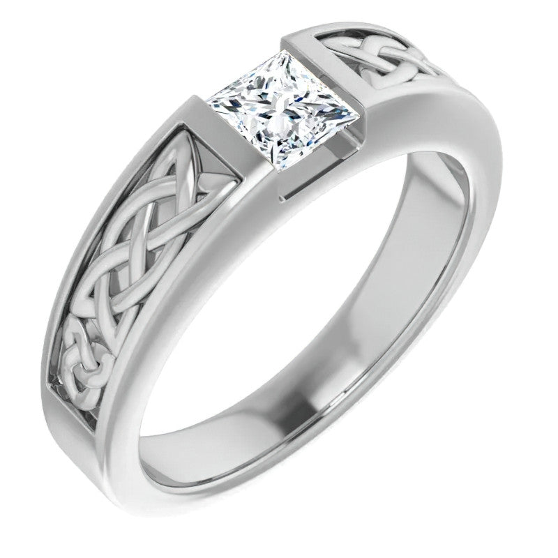 5mm/0.80ct Princess Celtic Knot Moissanite Mens Ring