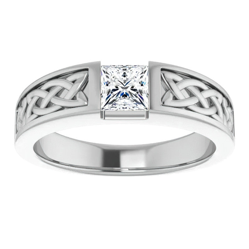 5mm/0.80ct Princess Celtic Knot Moissanite Mens Ring