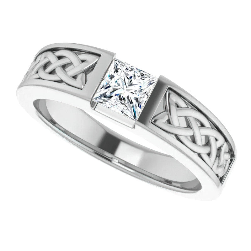 5mm/0.80ct Princess Celtic Knot Moissanite Mens Ring