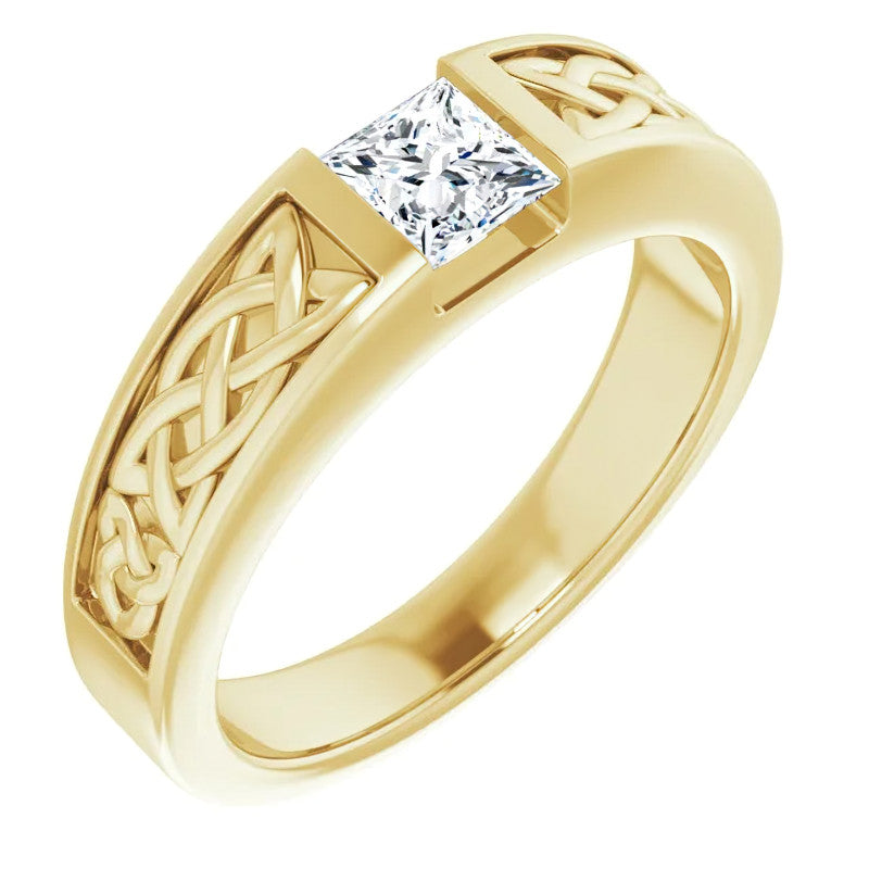5mm/0.80ct Princess Celtic Knot Moissanite Mens Ring