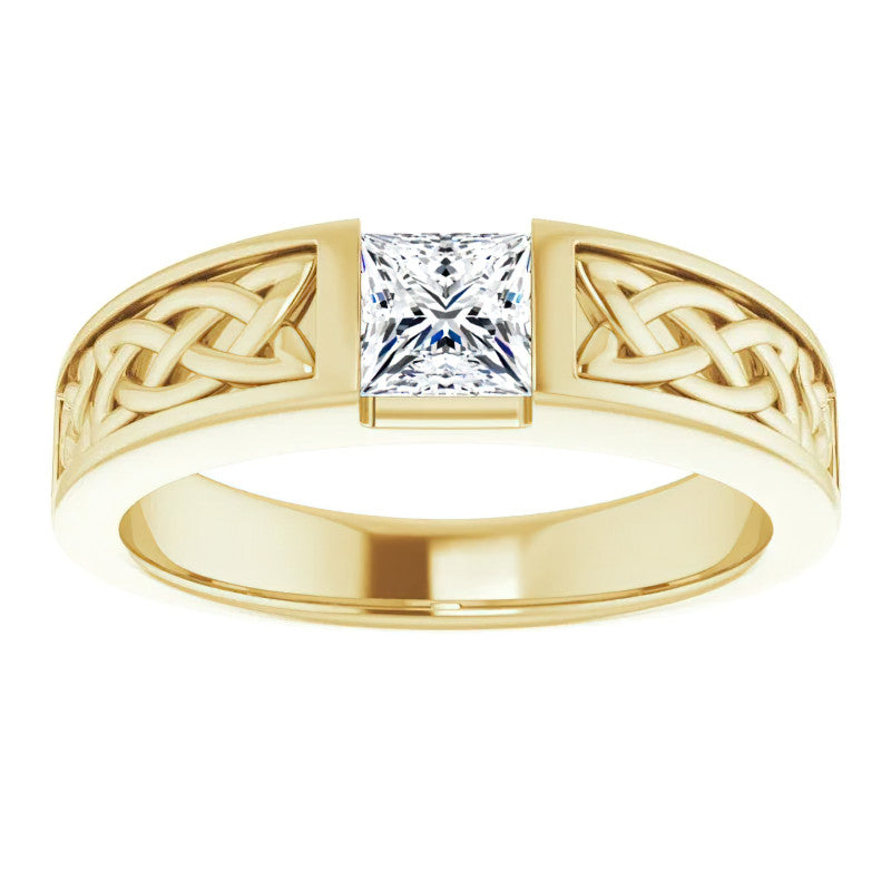 5mm/0.80ct Princess Celtic Knot Moissanite Mens Ring