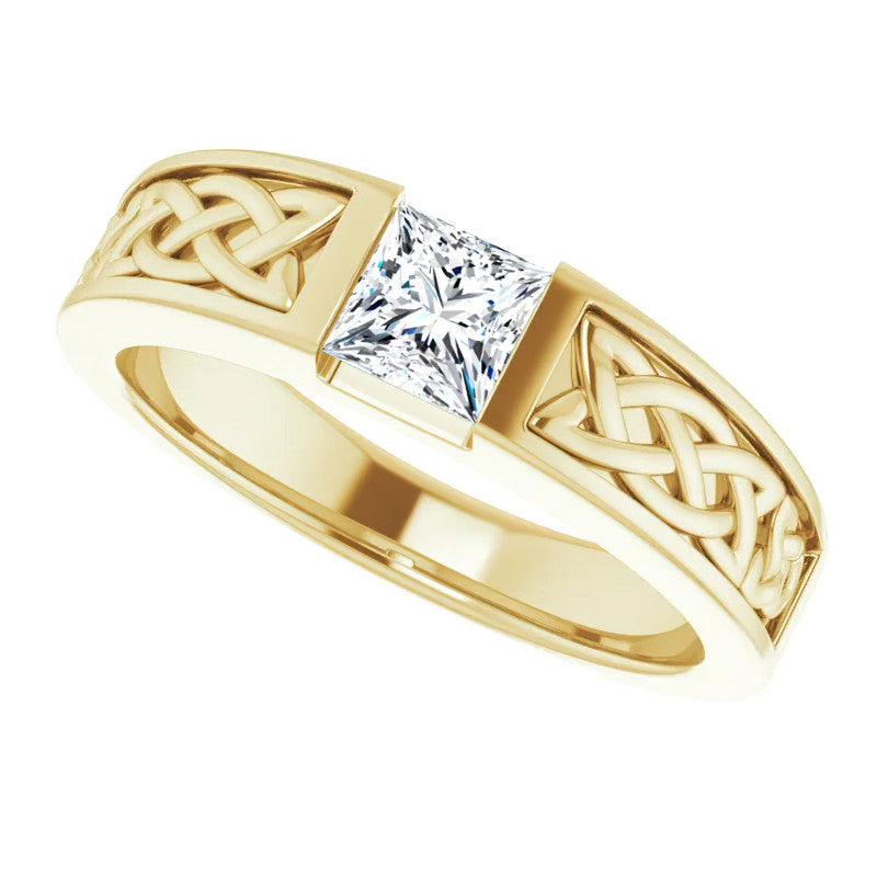 5mm/0.80ct Princess Celtic Knot Moissanite Mens Ring