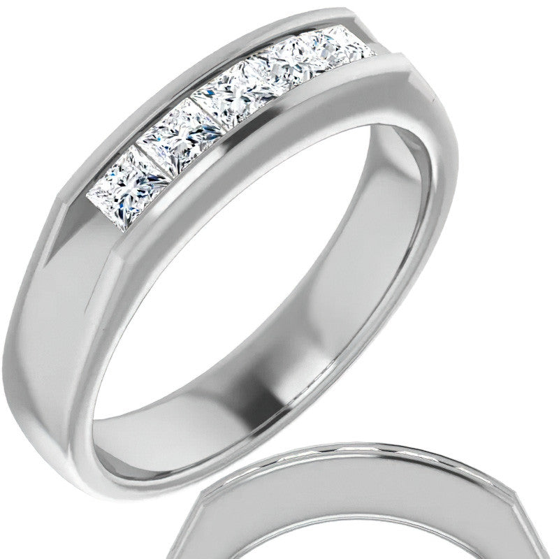 3mm/0.9ct Princess Channel Set Moissanite Mens Band