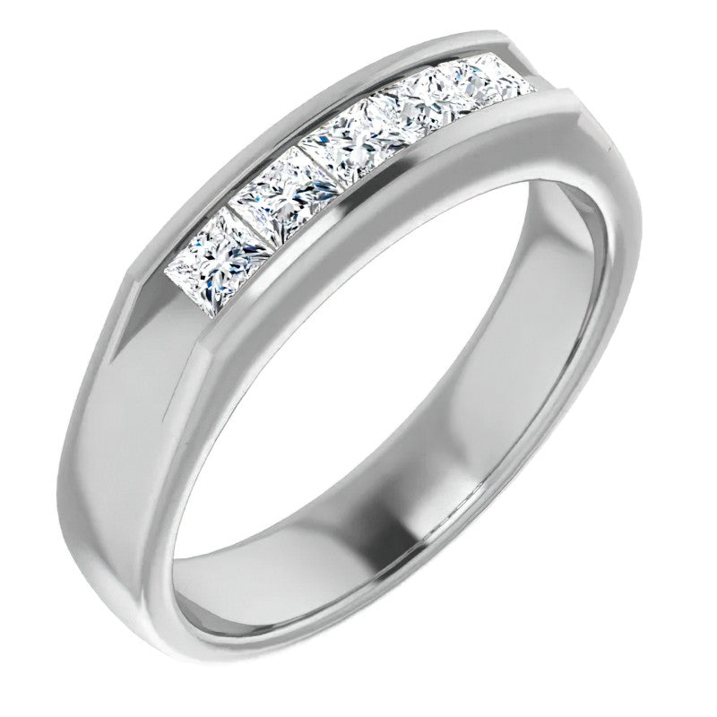 3mm/0.9ct Princess Channel Set Moissanite Mens Band