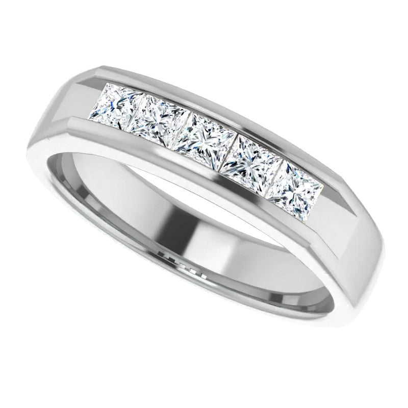 3mm/0.9ct Princess Channel Set Moissanite Mens Band