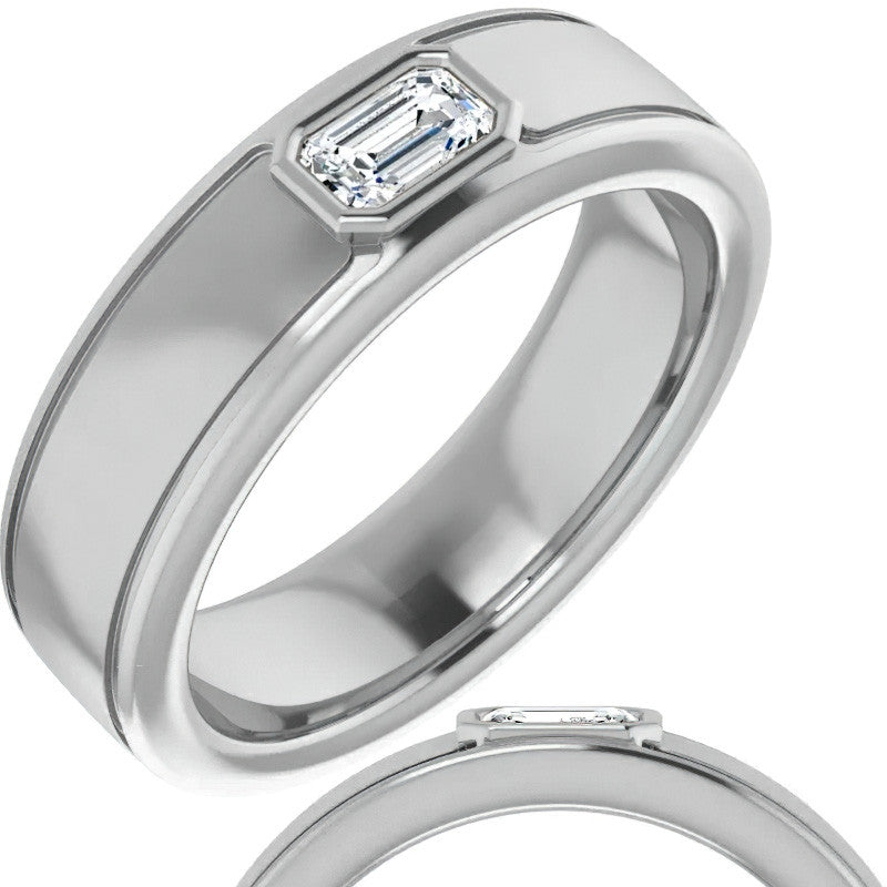 5x3/0.27ct Emerald Bezel Set Moissanite Mens Ring