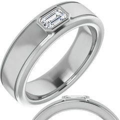 5x3/0.27ct Emerald Bezel Set Moissanite Mens Ring