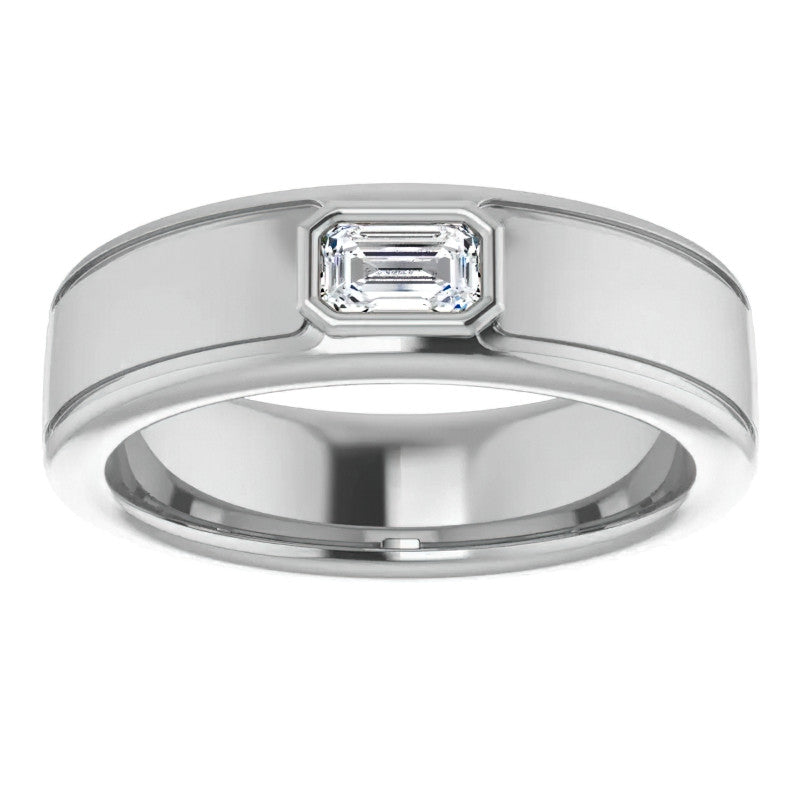 5x3/0.27ct Emerald Bezel Set Moissanite Mens Ring